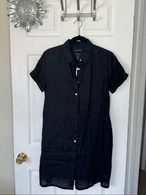 Tahari Black Short Sleeve 100% Linen Shirt Dress. Brand New with tags. Sz S